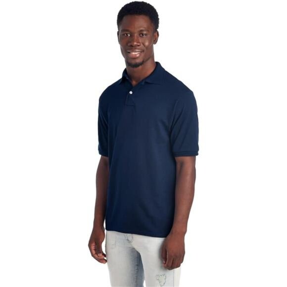 Mens Men's Short Sleeve Polo Shirts, Cotton Blend, Two Button Closure - Picture 2 of 10
